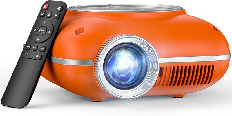 HOMPOW Mini Projector with Two -Way Bluetooth, Portable Projector for Home Theater Use, Support 1080P for Outdoor Projector/Movie Projector Compatible with HDMI, USB, Laptop, TV Stick (Orange) - Image 1